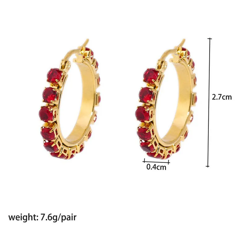 Stainless Steel Gold Plated Pure Color Stone Hoop Earrings