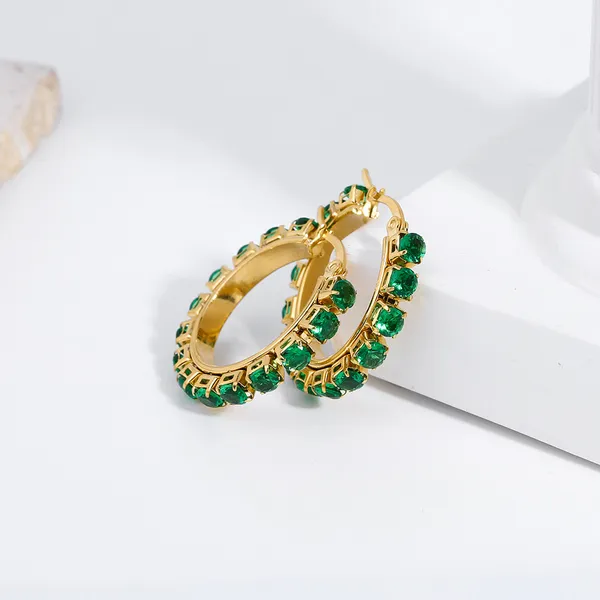 Stainless Steel Gold Plated Pure Color Stone Hoop Earrings