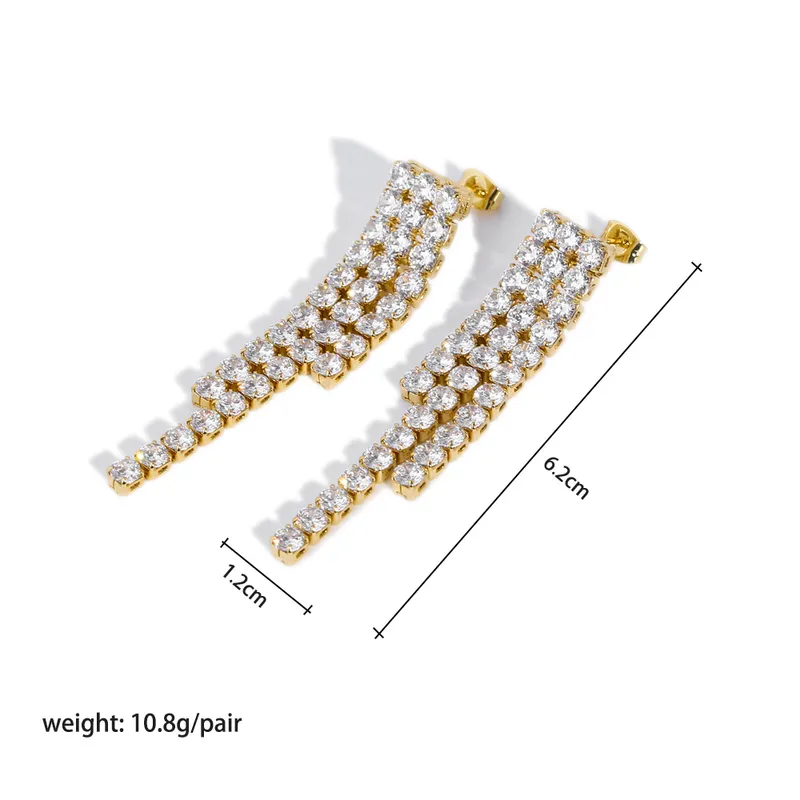 Women Stainless Steel Gold Plated Iced Out Drop Earrings