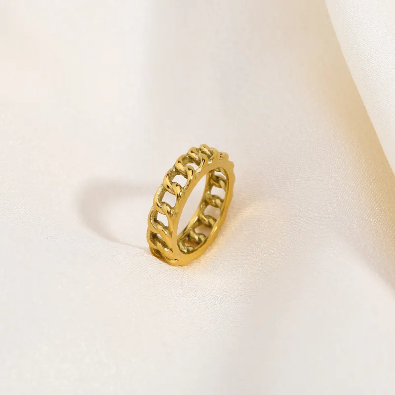 Stainless Steel Gold Plated Fashion Cuban Ring Band