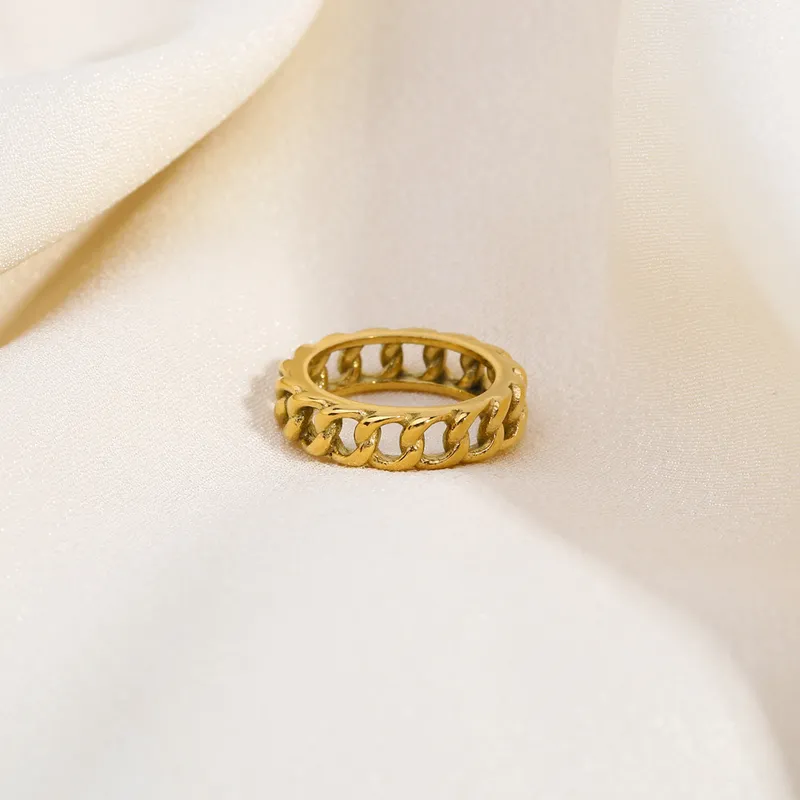 Stainless Steel Gold Plated Fashion Cuban Ring Band