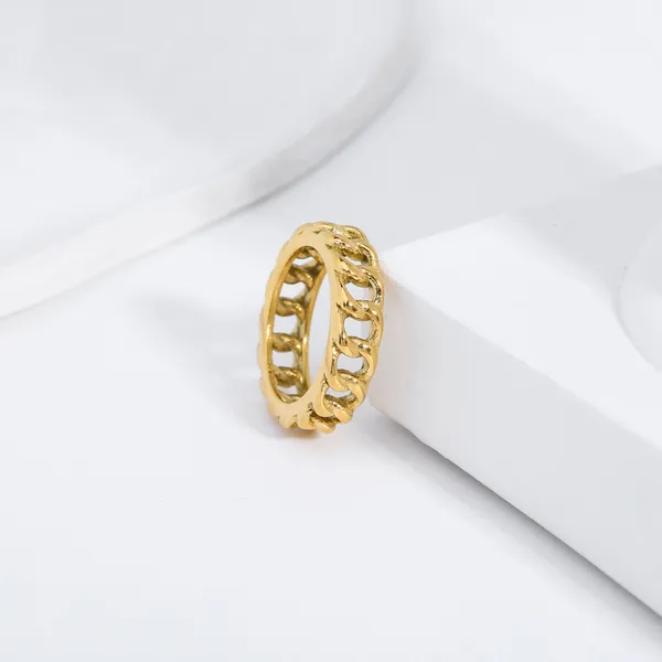 Stainless Steel Gold Plated Fashion Cuban Ring Band