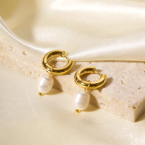 Women Stainless Steel Gold Plated Iced Out Drop Earrings