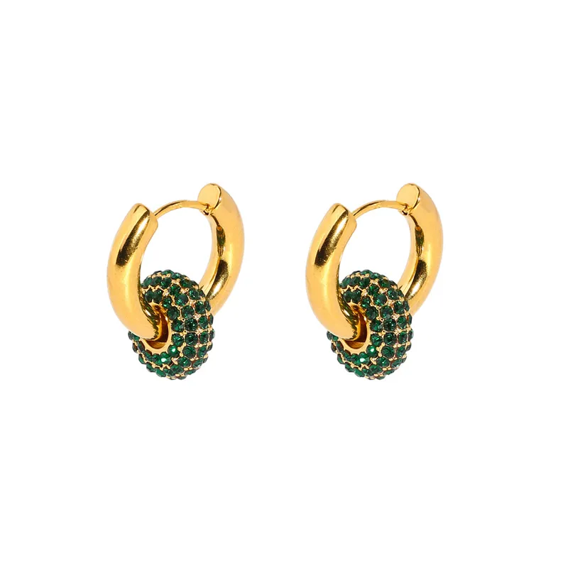 Fashion Women Gold Plated Green CZ Huggie Earrings