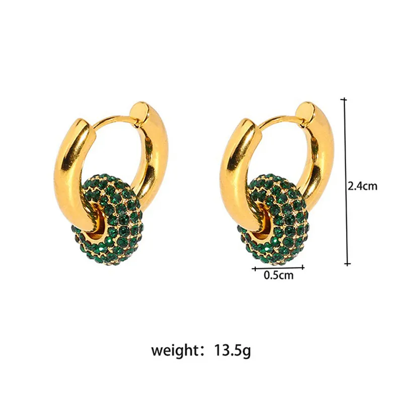 Fashion Women Gold Plated Green CZ Huggie Earrings