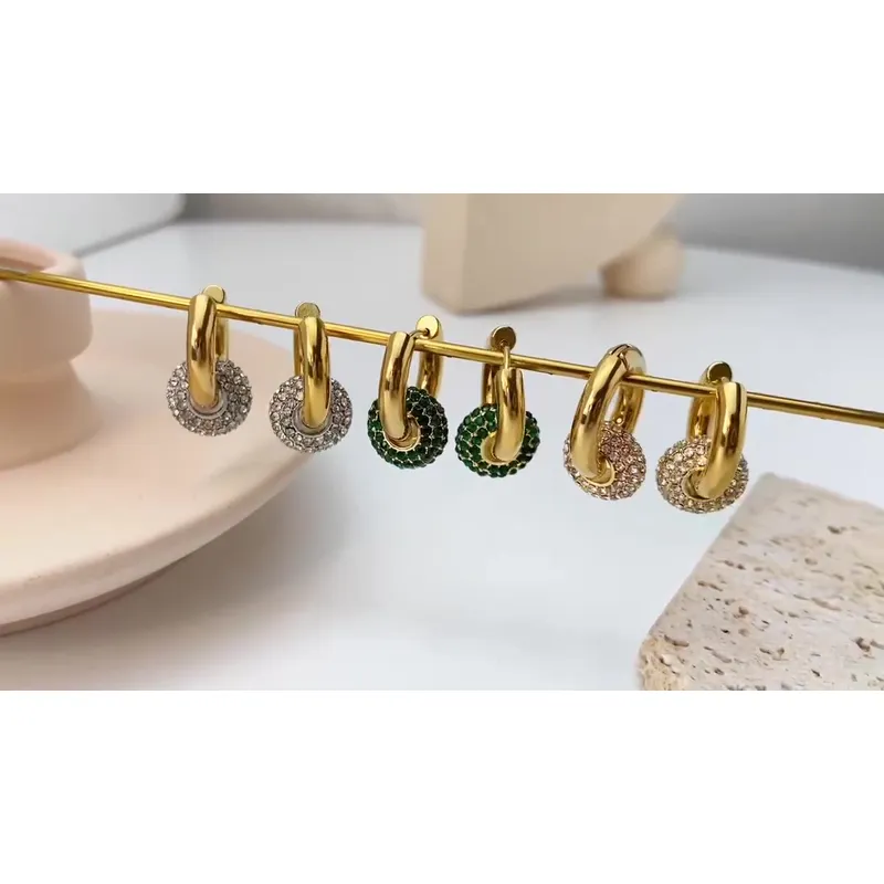 Fashion Women Gold Plated Green CZ Huggie Earrings
