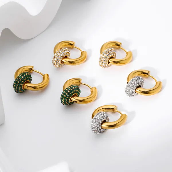 Fashion Women Gold Plated Green CZ Huggie Earrings