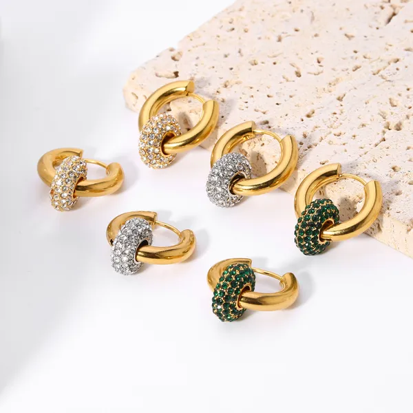 Fashion Women Gold Plated Green CZ Huggie Earrings