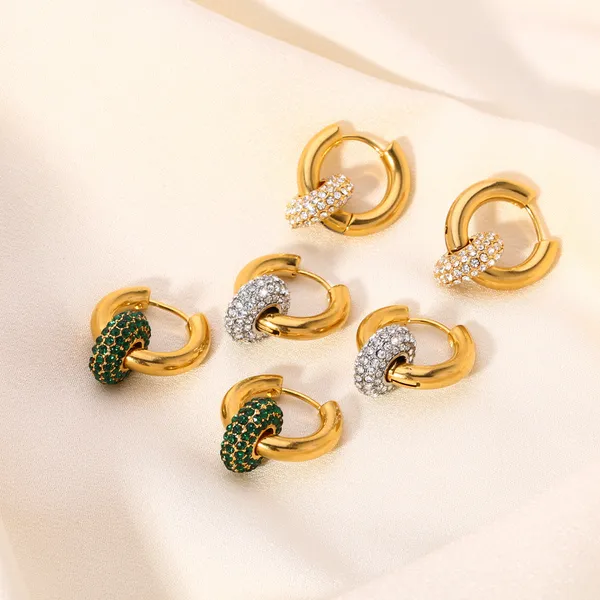 Fashion Women Gold Plated Green CZ Huggie Earrings