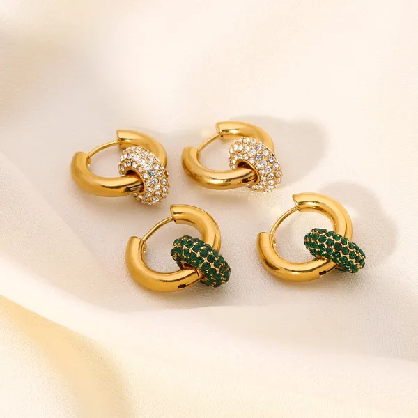 Fashion Women Gold Plated Green CZ Huggie Earrings
