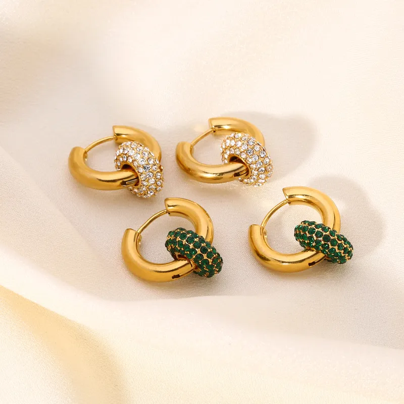 Fashion Women Gold Plated Green CZ Huggie Earrings