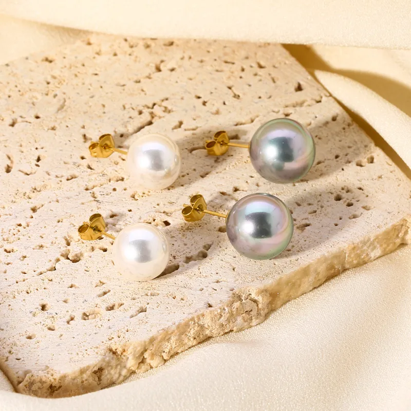 Stainless Steel Tahiti Mother of Pearl Stud Earrings