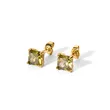 Women Stainless Steel Pink Color Square CZ Stud Earrings