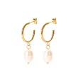 Women Stainless Steel New Pearl Hoop Earrings