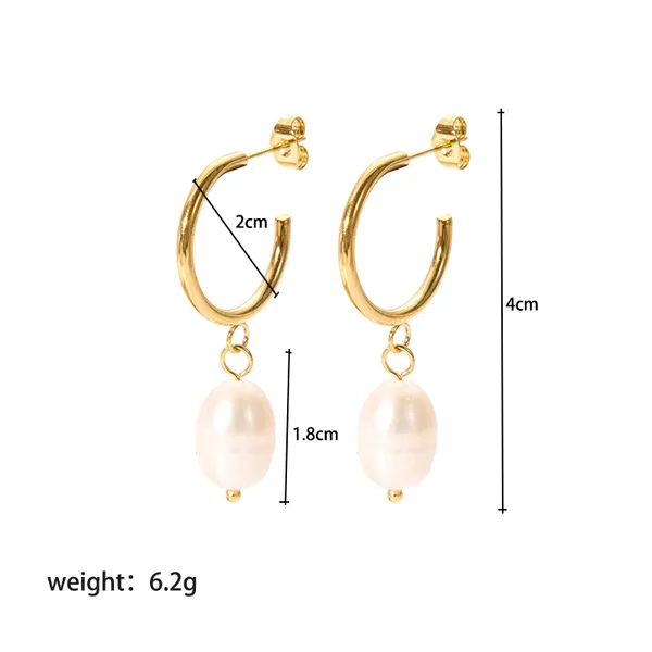 Women Stainless Steel New Pearl Hoop Earrings