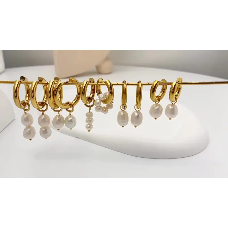 Women Stainless Steel New Pearl Hoop Earrings