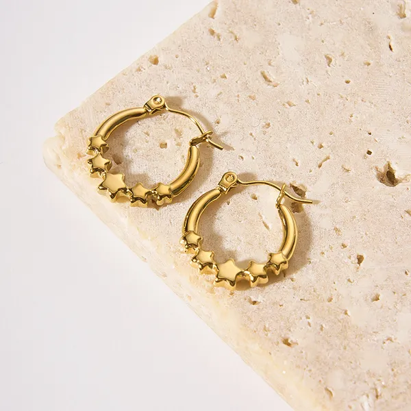Women Stainless Steel Gold Plated Multi Star Hoop Earrings