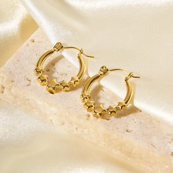 Women Stainless Steel Gold Plated Multi Star Hoop Earrings
