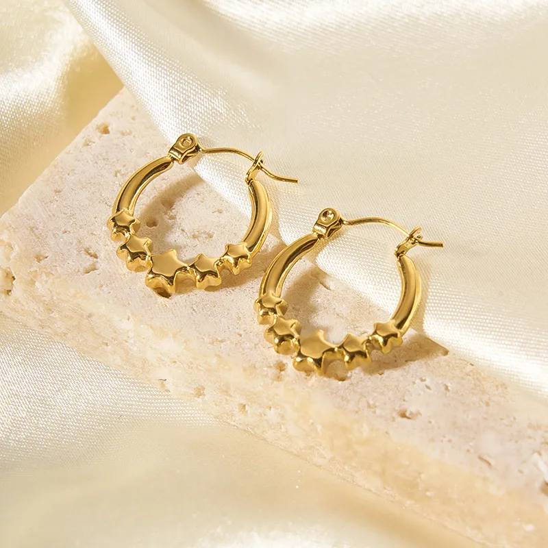Women Stainless Steel Gold Plated Multi Star Hoop Earrings