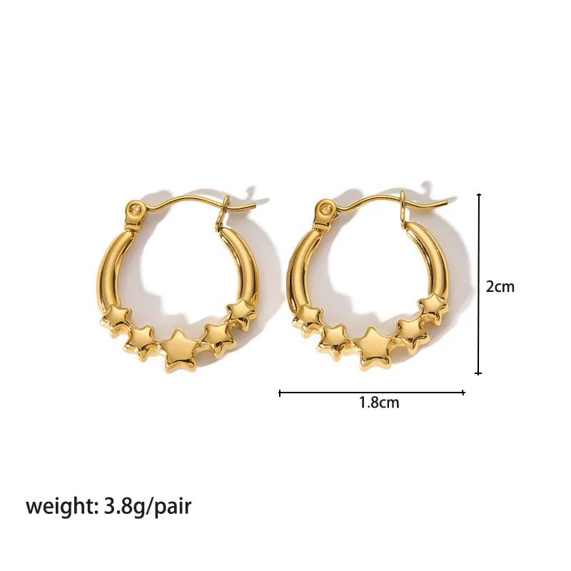 Women Stainless Steel Gold Plated Multi Star Hoop Earrings