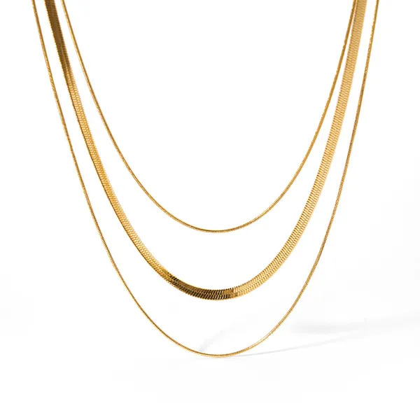 18K Gold Plated Stainless Steel Fashion Triple Snake Chain Necklace