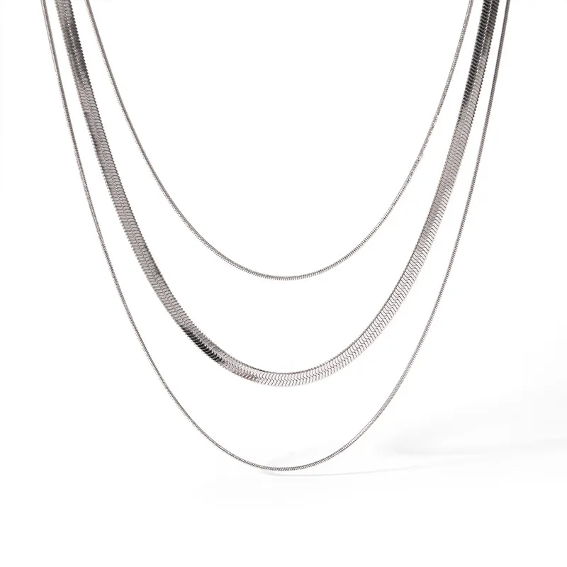 18K Gold Plated Stainless Steel Fashion Triple Snake Chain Necklace