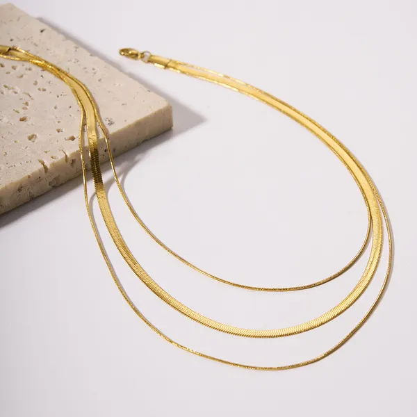 18K Gold Plated Stainless Steel Fashion Triple Snake Chain Necklace