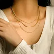 18K Gold Plated Stainless Steel Fashion Triple Snake Chain Necklace