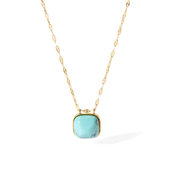 Stainless Steel Fashion Cushion Turquoise Necklace