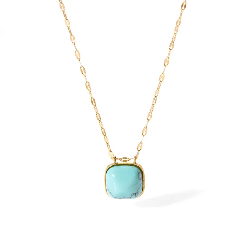 Stainless Steel Fashion Cushion Turquoise Necklace