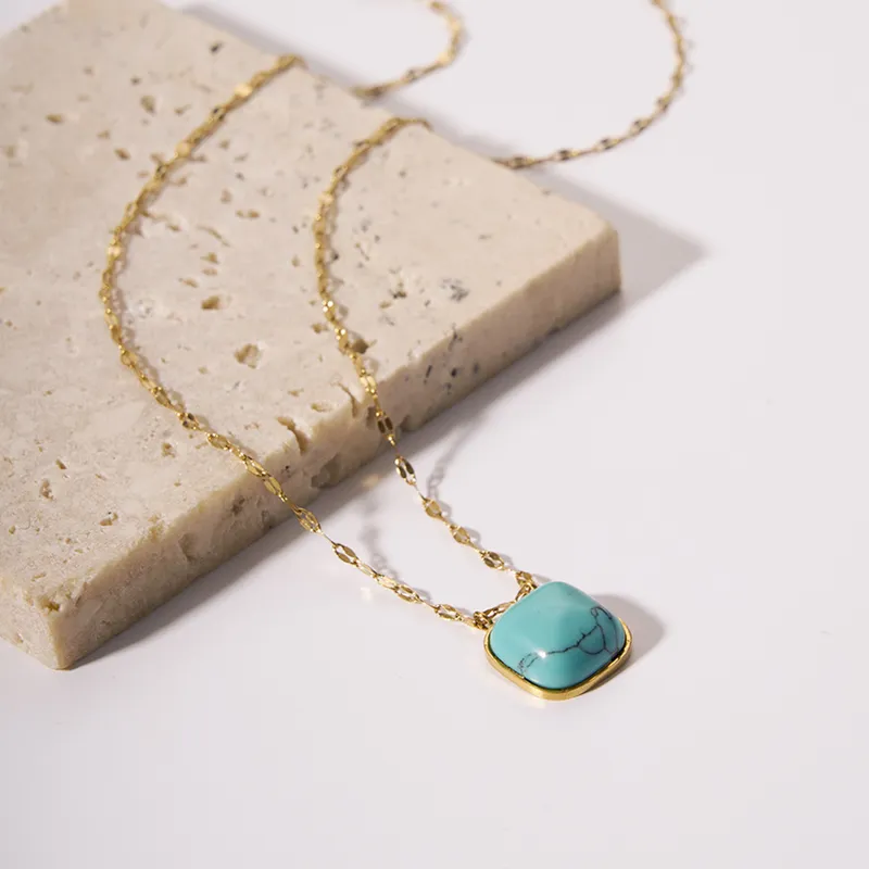 Stainless Steel Fashion Cushion Turquoise Necklace