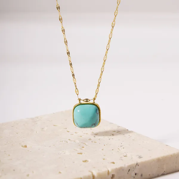 Stainless Steel Fashion Cushion Turquoise Necklace