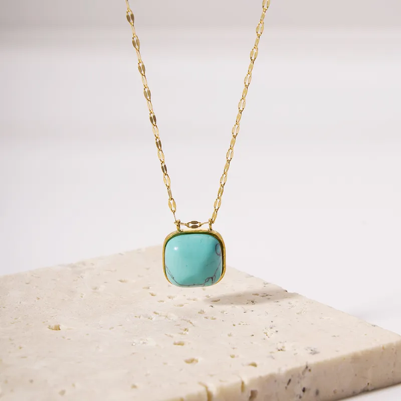 Stainless Steel Fashion Cushion Turquoise Necklace