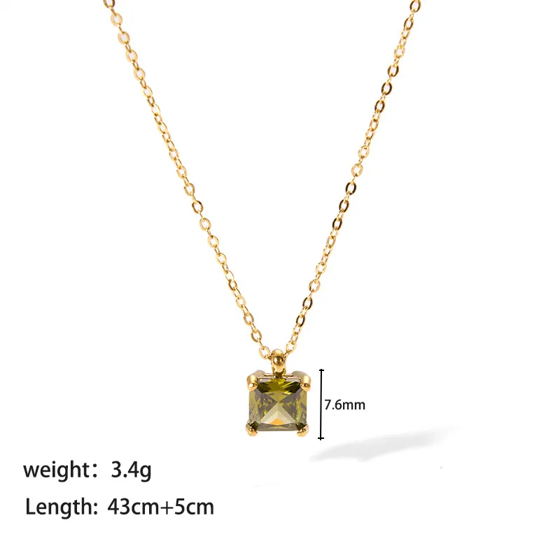 Stainless Steel Color Sqaure Stone Pendnat Necklace