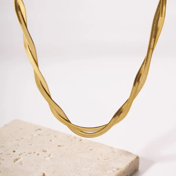 18K Gold Plated Stainless Steel Double Twist Snake Chain Necklace