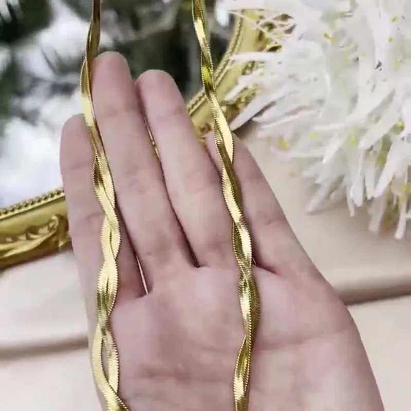 18K Gold Plated Stainless Steel Double Twist Snake Chain Necklace