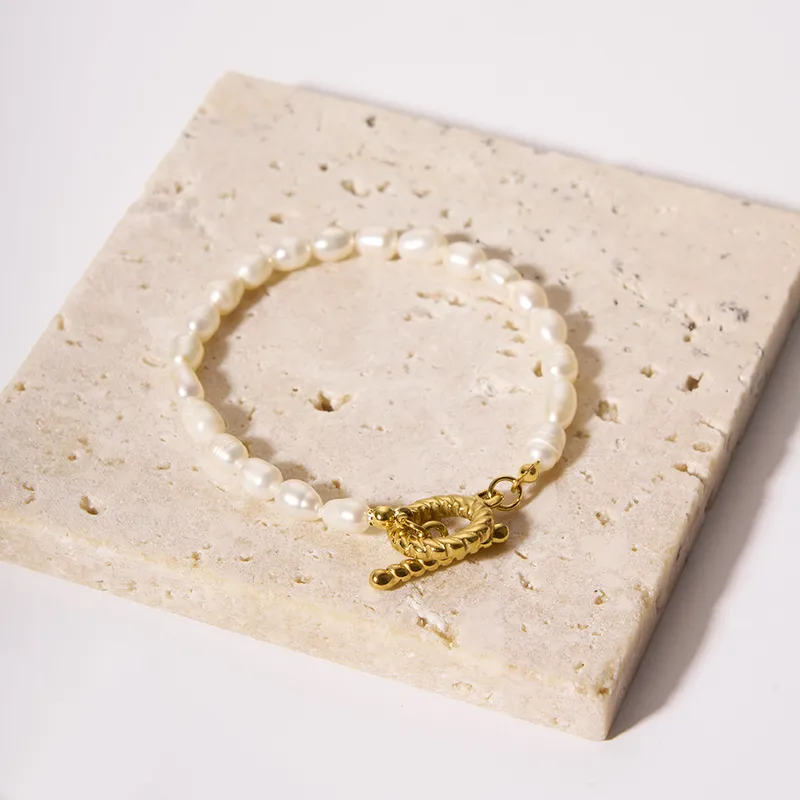 Stainless Steel Mother of Pearl Twist T Bar Women Bracelet