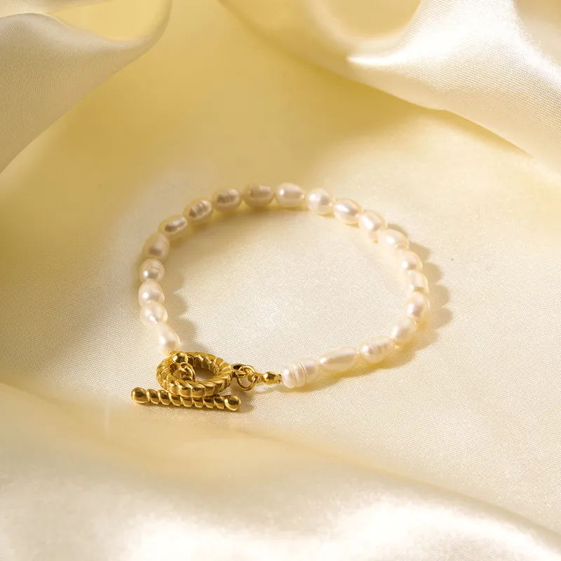 Stainless Steel Mother of Pearl Twist T Bar Women Bracelet