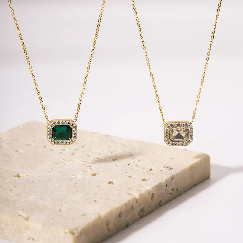 High Quality Stainless Steel Jewelry Necklace Color Stone Setting