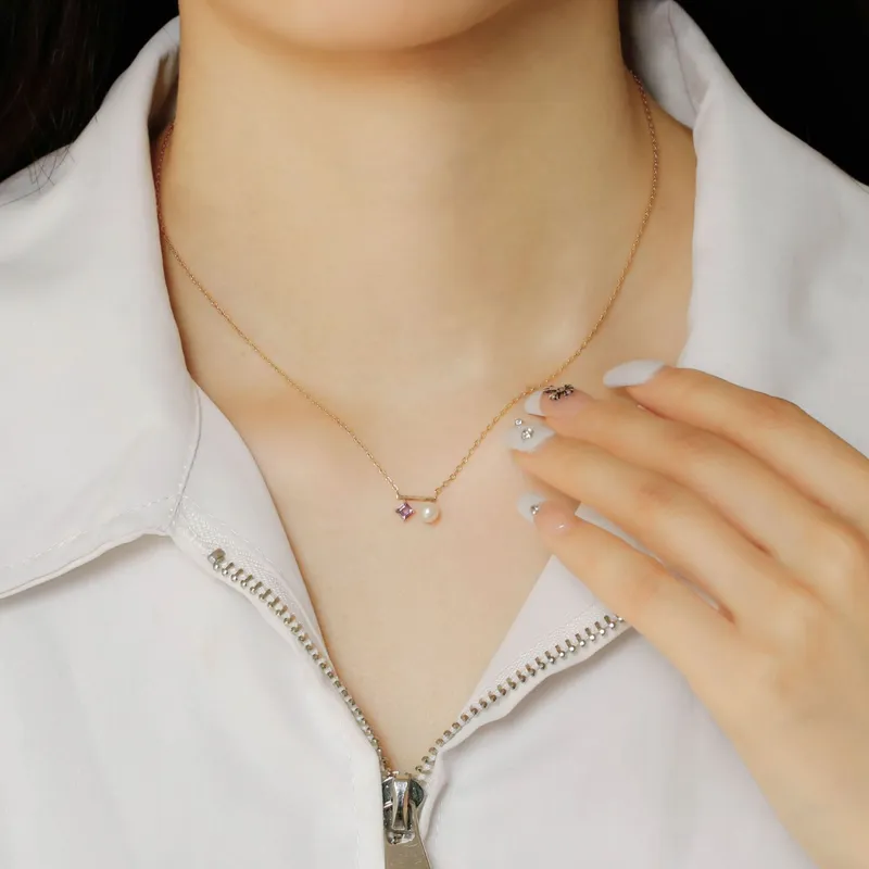 High Quality Stainless Steel Jewelry Necklace Color Stone Setting