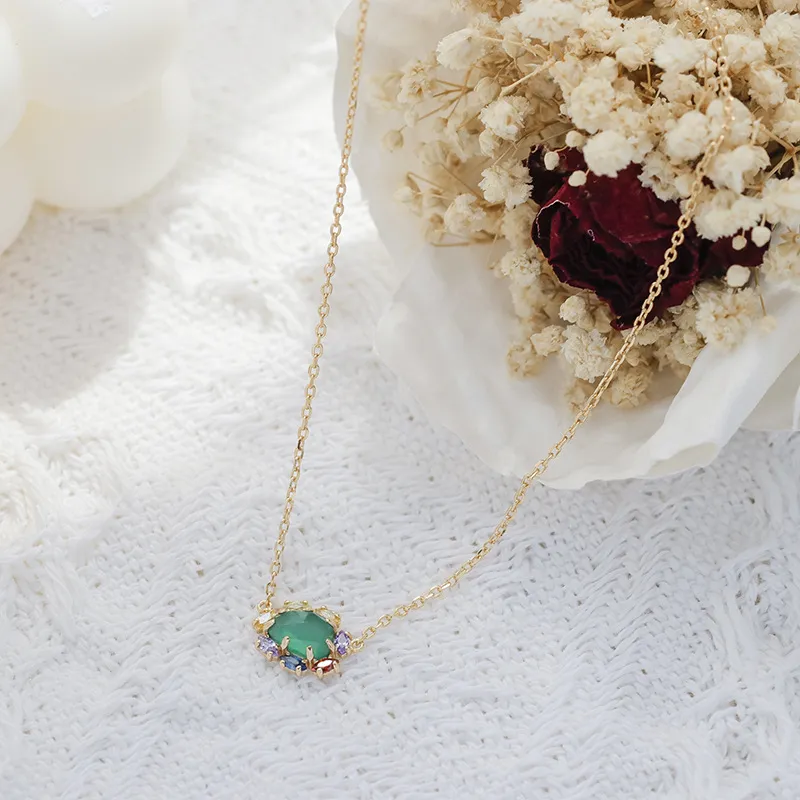 High Quality Stainless Steel Jewelry Necklace Color Stone Setting