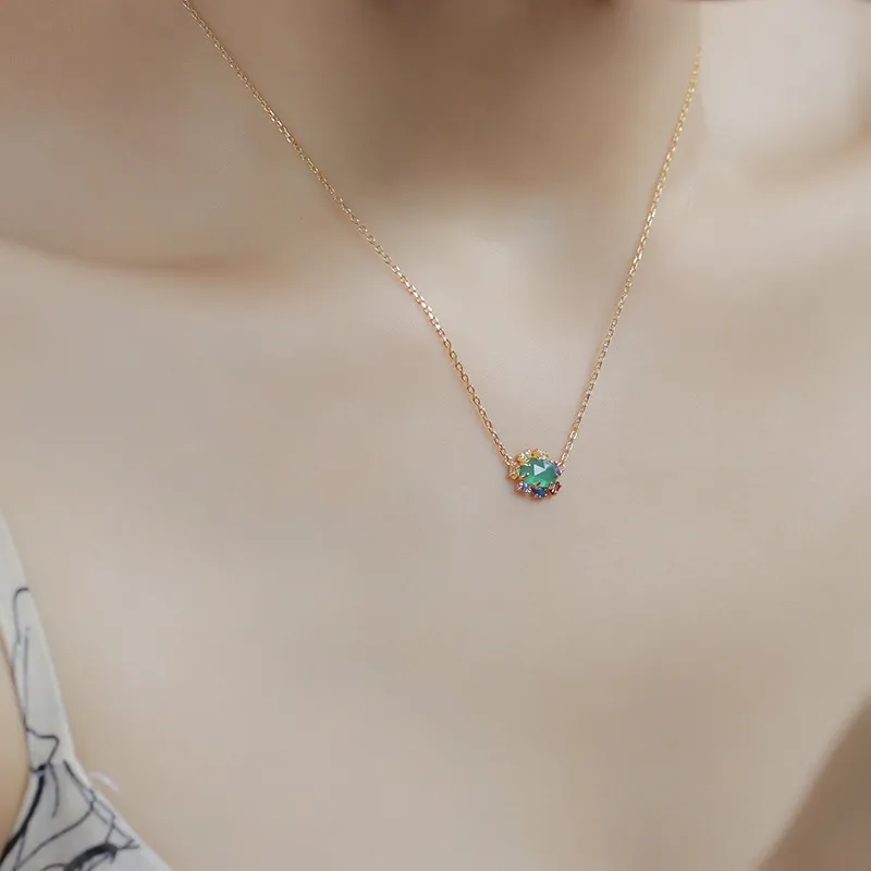 High Quality Stainless Steel Jewelry Necklace Color Stone Setting