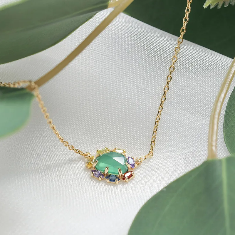 High Quality Stainless Steel Jewelry Necklace Color Stone Setting