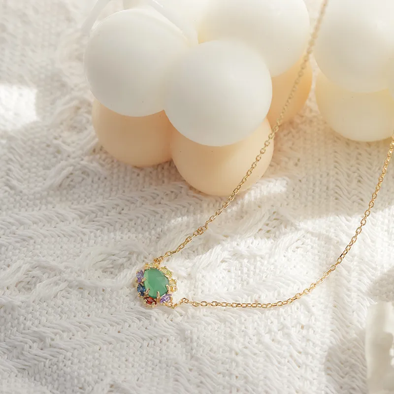 High Quality Stainless Steel Jewelry Necklace Color Stone Setting