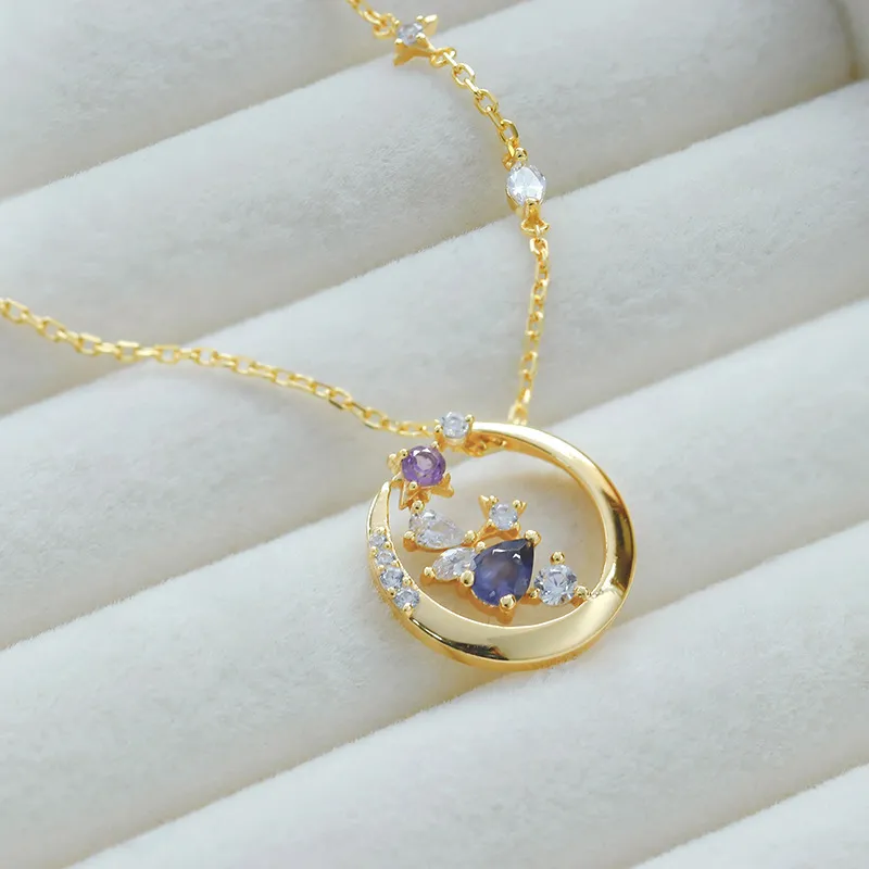 High Quality Stainless Steel Jewelry Necklace Color Stone Setting