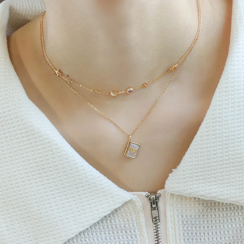 High Quality Stainless Steel Jewelry Necklace Color Stone Setting