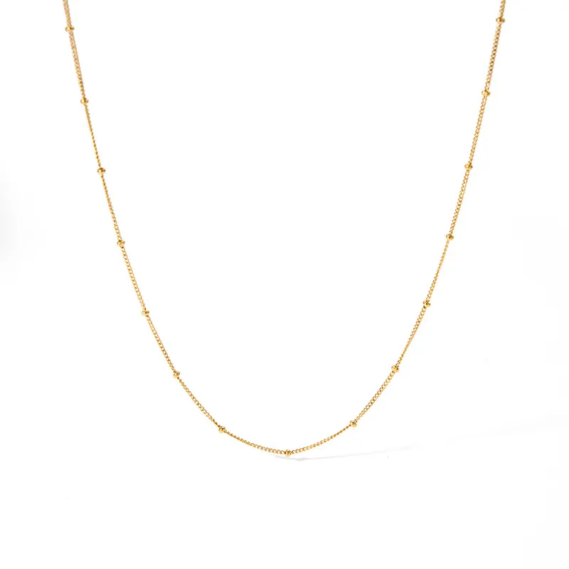 Stainless Steel Curb Chain And Bead Chain Necklace