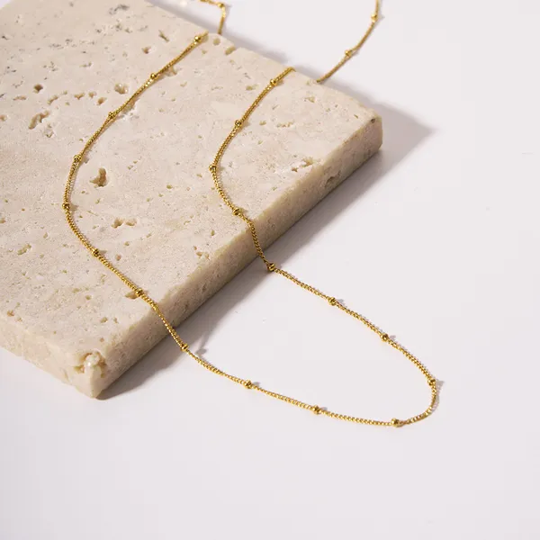 Stainless Steel Curb Chain And Bead Chain Necklace