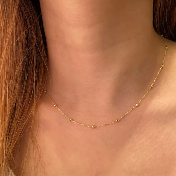 Stainless Steel Curb Chain And Bead Chain Necklace