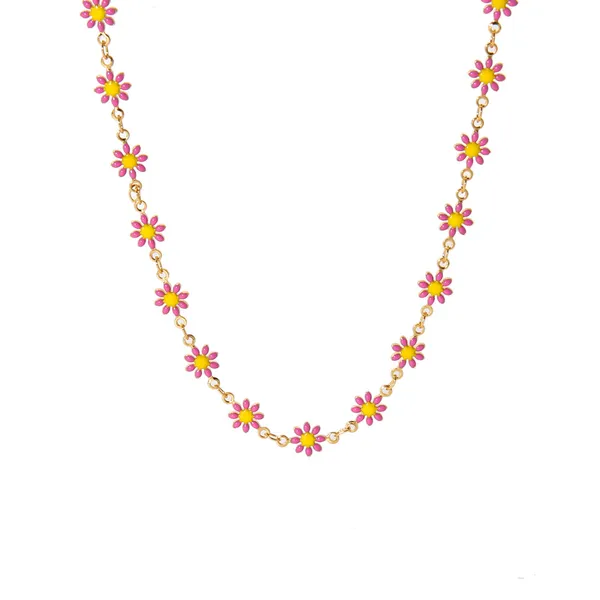 18K Gold Colorful Enamel Daisy Necklace